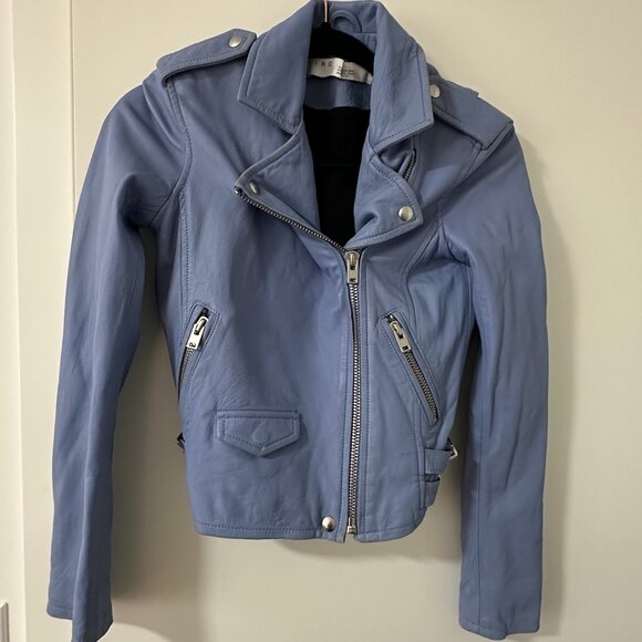 IRO Ashville Cropped Leather Moto Biker Jacket in Summer - Picture 2 of 5